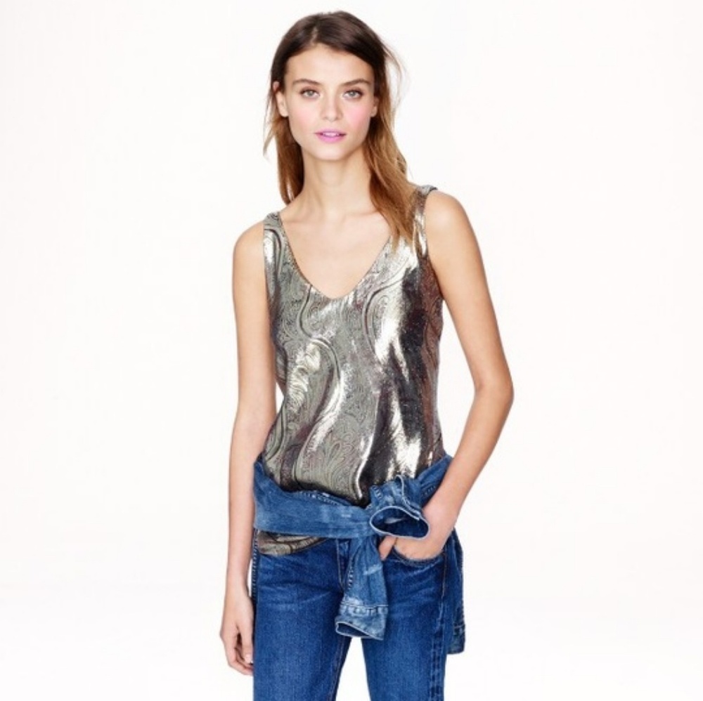 J. Crew Cate Gold Metallic Paisley Cami Tank